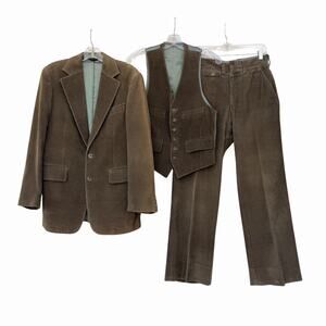 Vintage Arthur Rosenberg 3 Piece Corduroy Suit 37R Flat Front 70’s